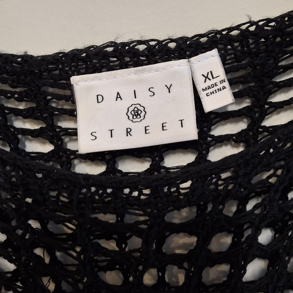 Daisy Street Black Open-Knit Sweater Crochet Top Long Sleeve Star Knit Long Soft - Picture 5 of 9